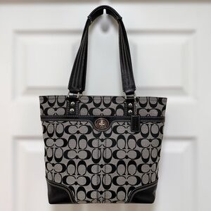 Coach Signature Jacquard Turnlock‎ Gallery Tote Black Gray Y2K